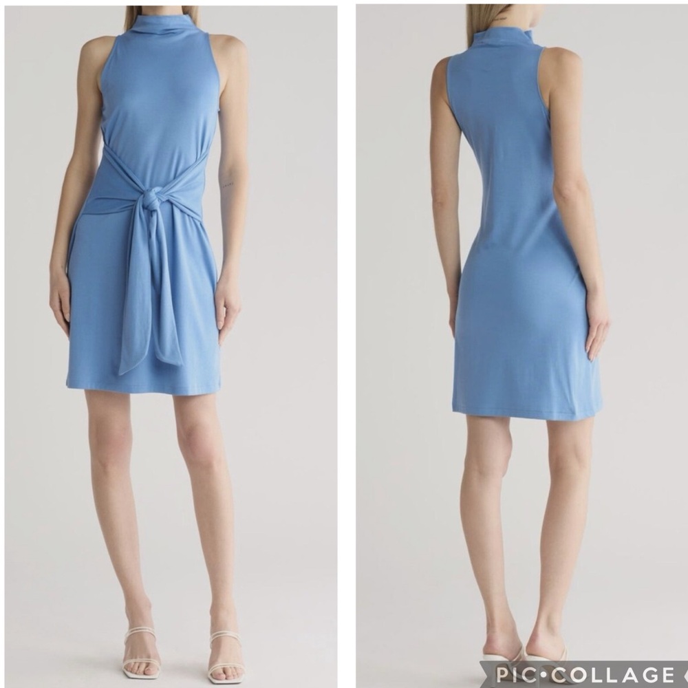 Vince Tie Waist Mock Neck‎ Dress Pool Blue L